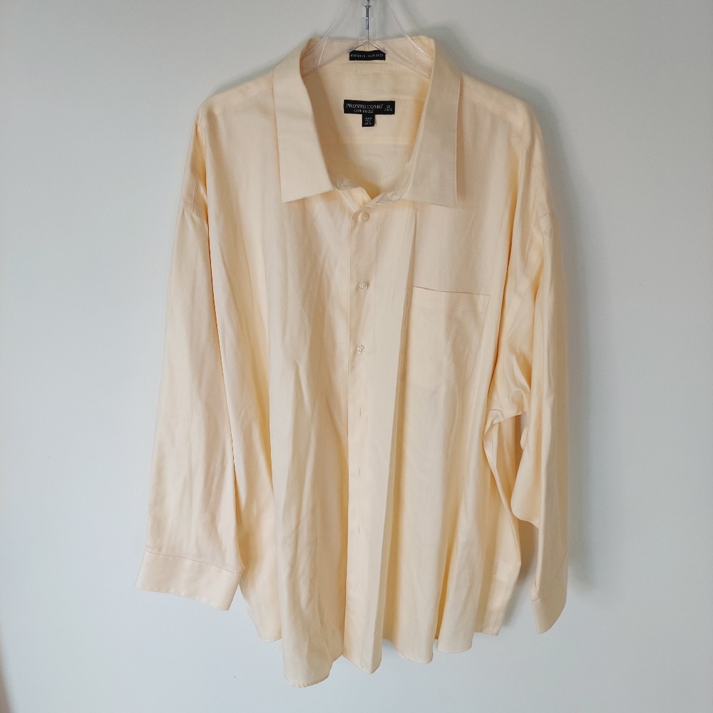 Pronto Uomo Dress Shirt/Button Down/Size 22 34/35 / 100% Cotton Pale Yellow